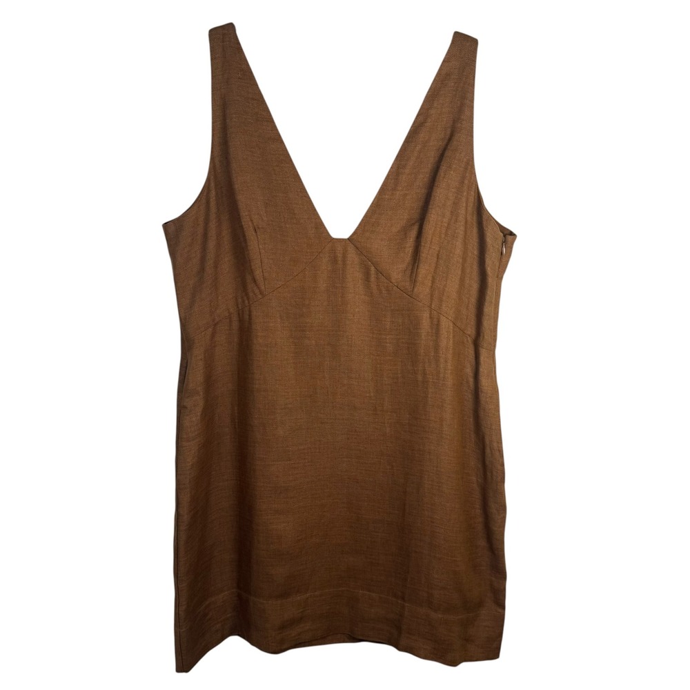 Banana Republic Lina 100% Linen Mini Dress Size 14 Brown Minimalist Autumn